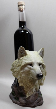 Flaschenhalter "Wolf weiss" aus Poly  Lieferung ohne Flasche